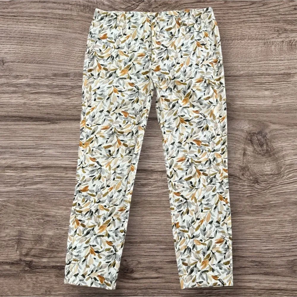 Zara Basic Floral Leaf Print Slim Leg Trousers Size 8 Earth Tone Boho Chic